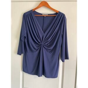 NY Collection Woman Blue Blouse 3/4 Sleeve Stretch Size 3X Business Career